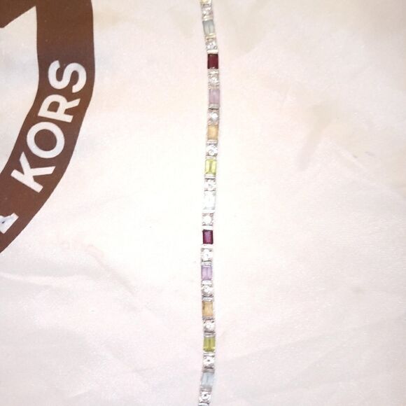 Sterling silver 7" multicolored stone tennis brace - Picture 3 of 6